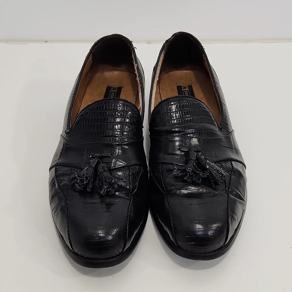 Stacy Adams Genuine Snake And Leather Loafers Dress Shoes Men's Sz 10W Black
